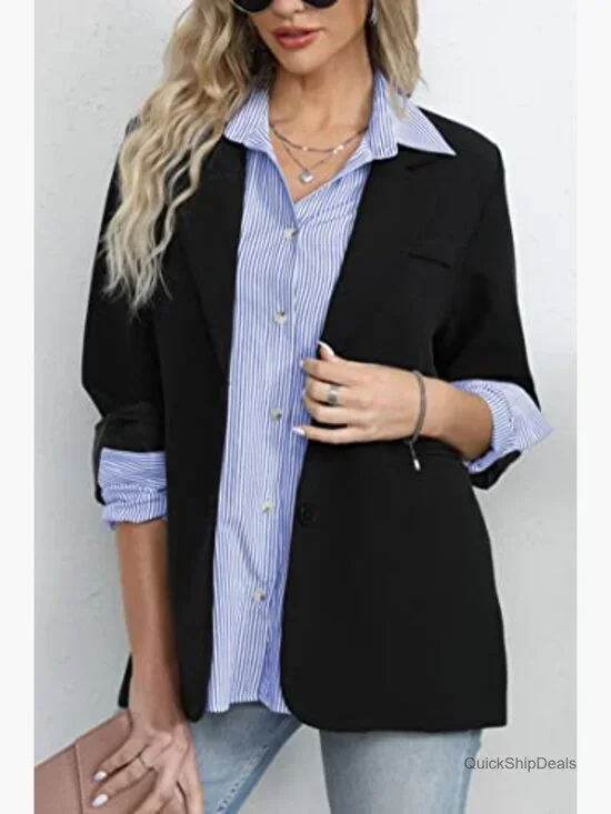 Striped Button Down Shirt Long Sleeve V-Neck Office Blouse - Picture 4 of 7